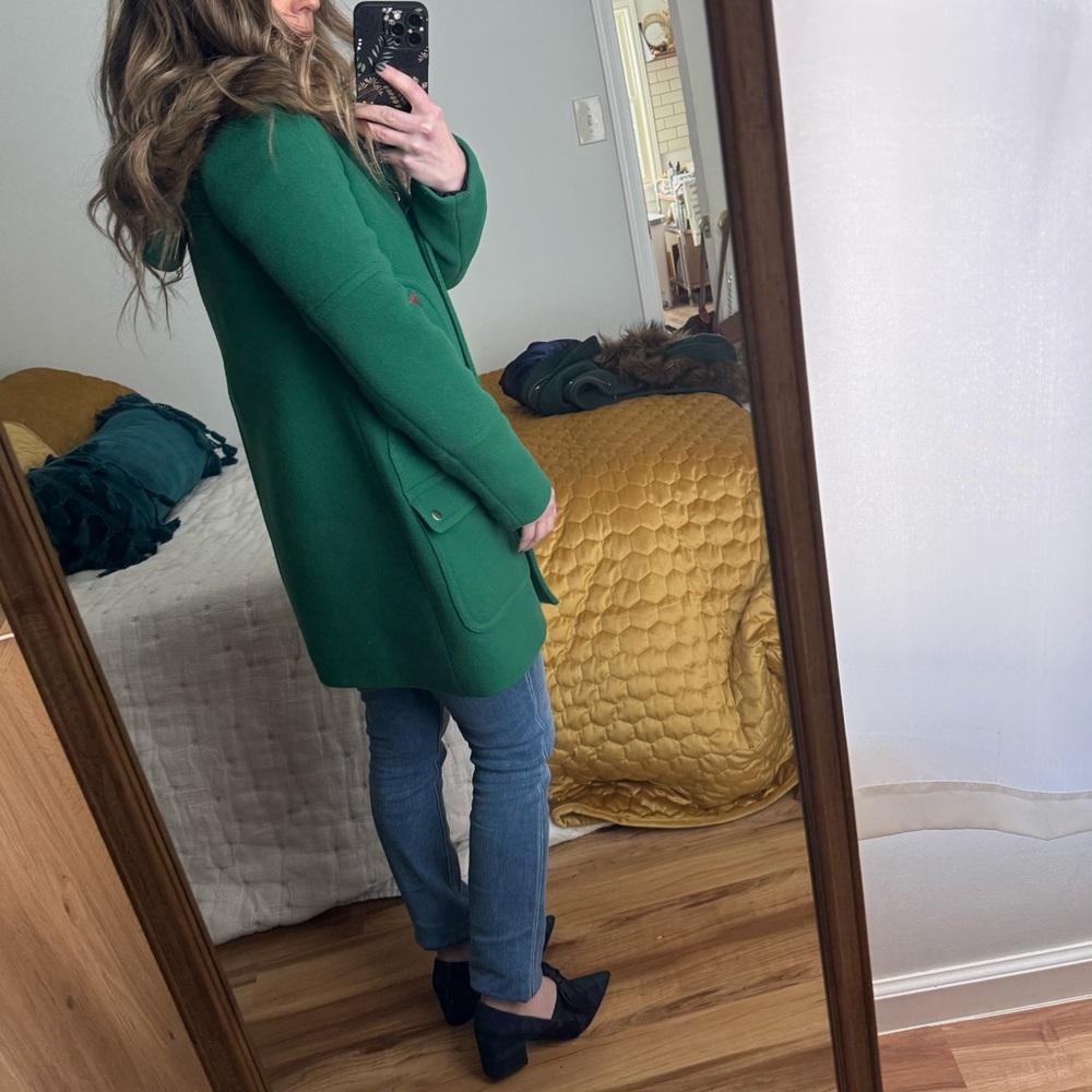 J. Crew Chateau Parka Italian stadium cloth wool meadow green Kelly trim hood 00 - Picture 9 of 11